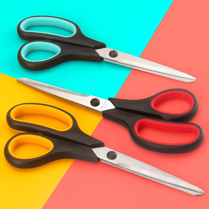 LONGKEY Scissors 8.5 Inch scissors all purpose Bulk Set of 3, Scissors for Office Home School Craft Supplies, Soft Comfort-Grip Right/Left Hand, Black - Image 5